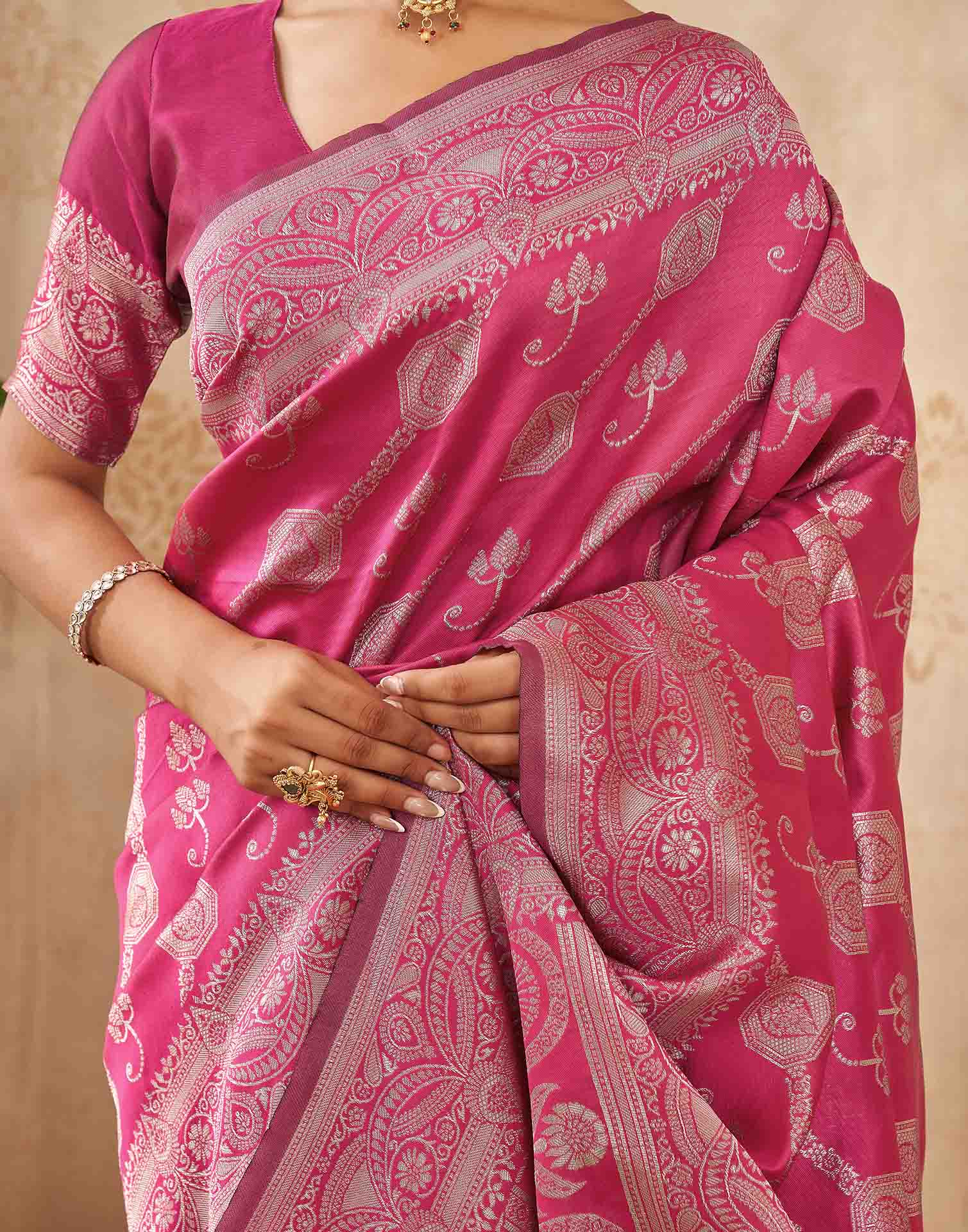 Pink Silk Woven Banarasi Saree