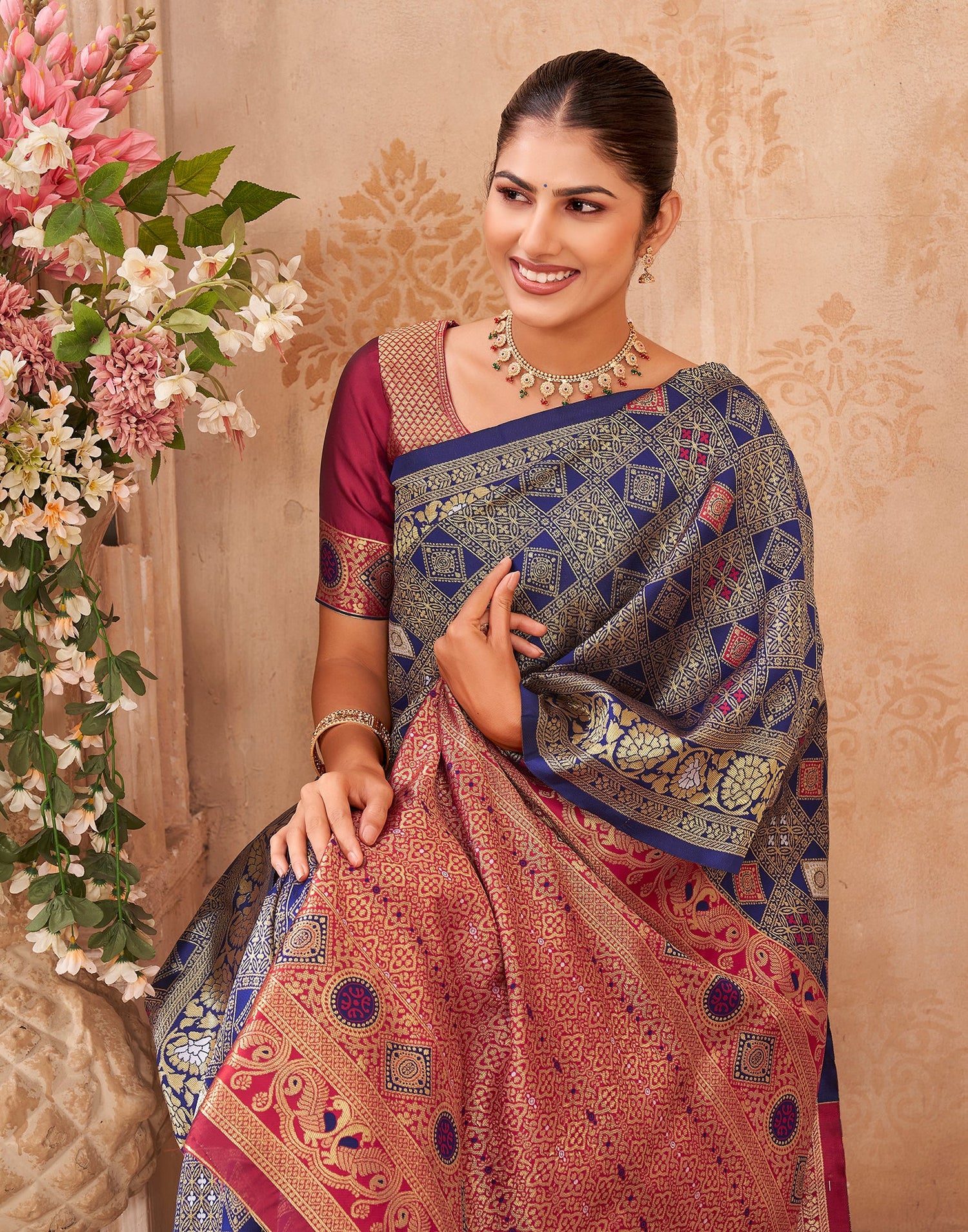 Navy Blue Silk Woven Patola Saree