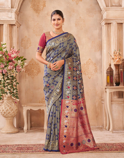 Navy Blue Silk Woven Patola Saree