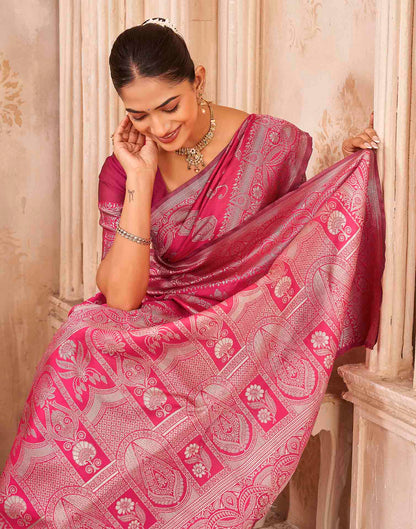 Pink Silk Woven Banarasi Saree