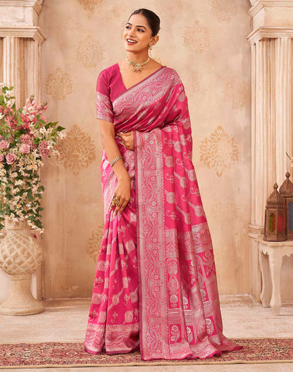 Pink Silk Woven Banarasi Saree