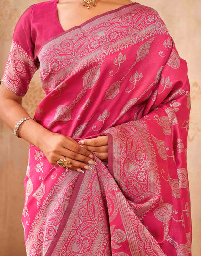 Pink Silk Woven Banarasi Saree