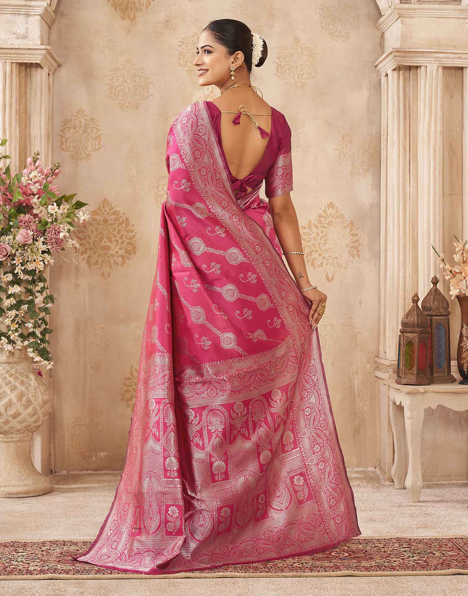Pink Silk Woven Banarasi Saree