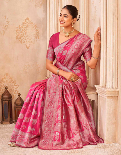 Pink Silk Woven Banarasi Saree