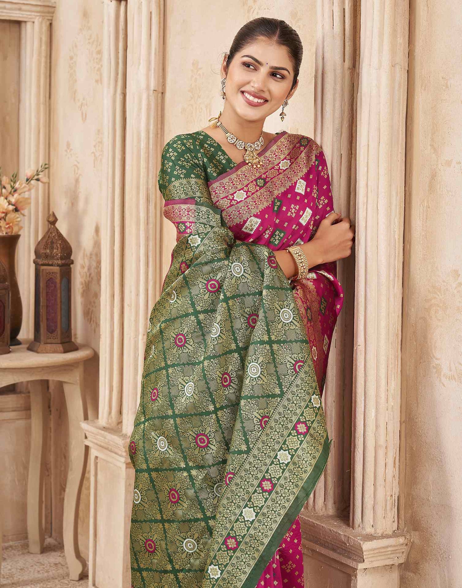Rani Pink Silk Woven Banarasi Saree