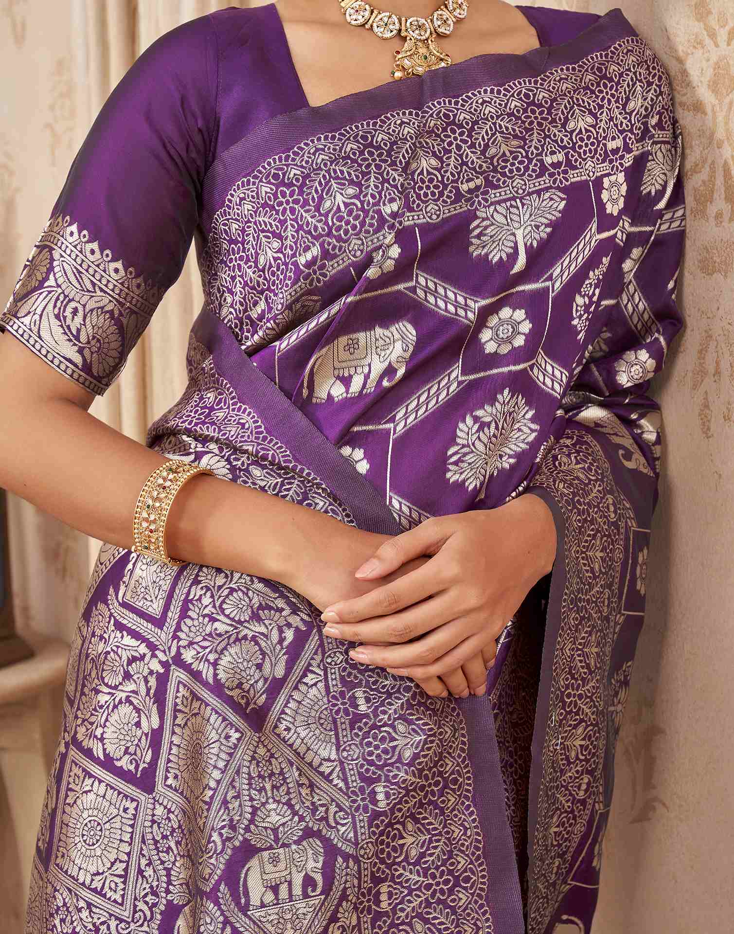 Purple Silk Woven Banarasi Saree