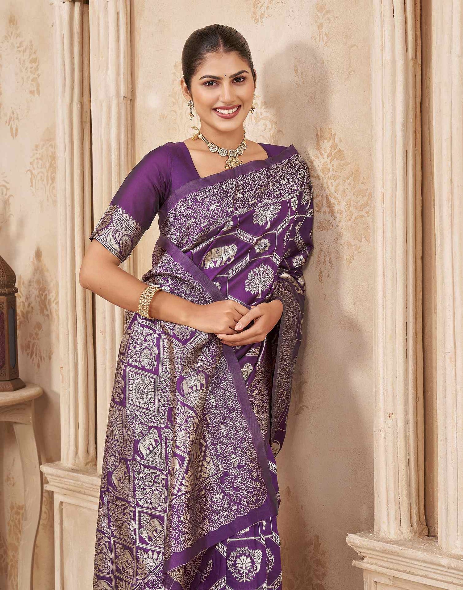 Purple Silk Woven Banarasi Saree
