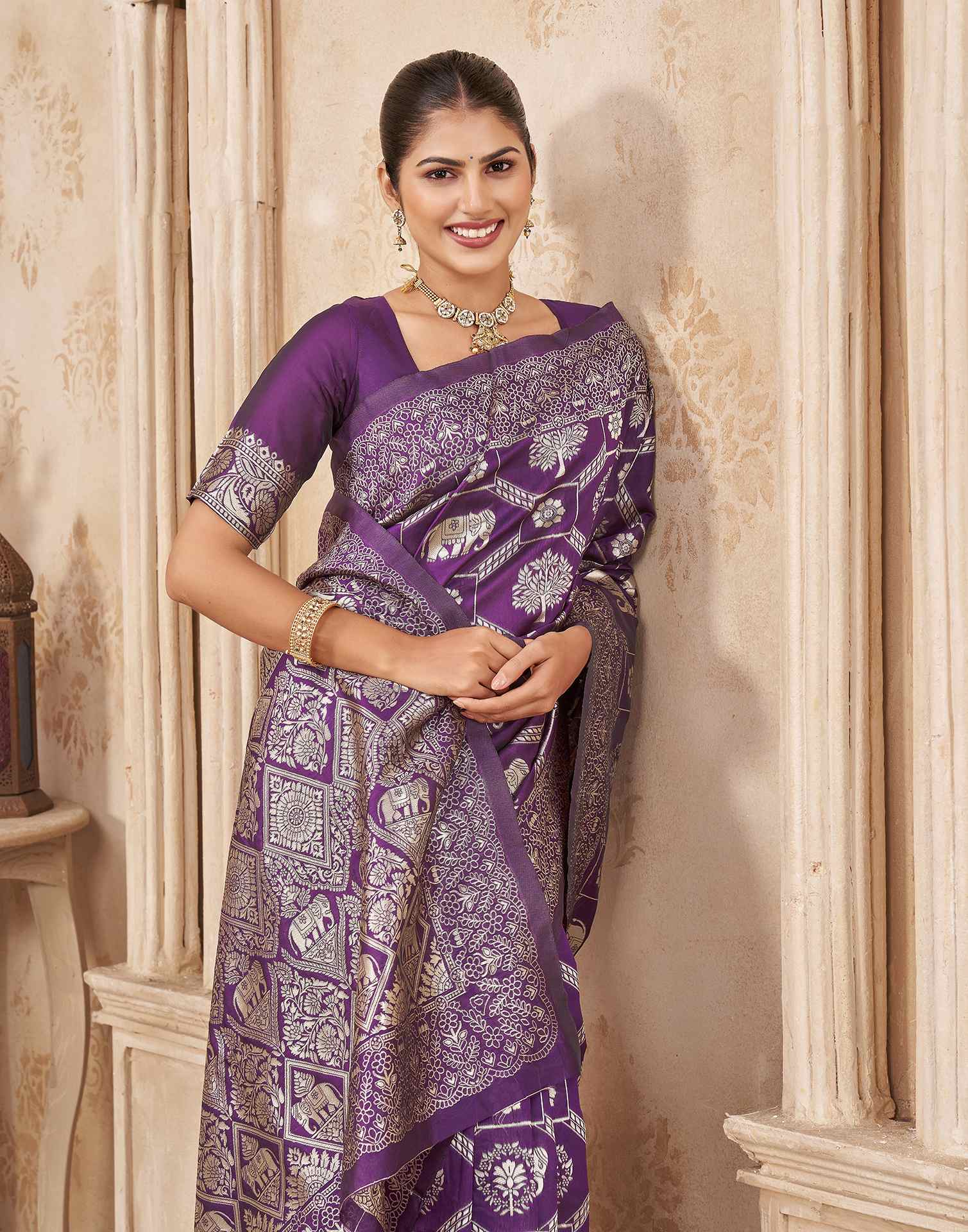 Purple Silk Woven Banarasi Saree