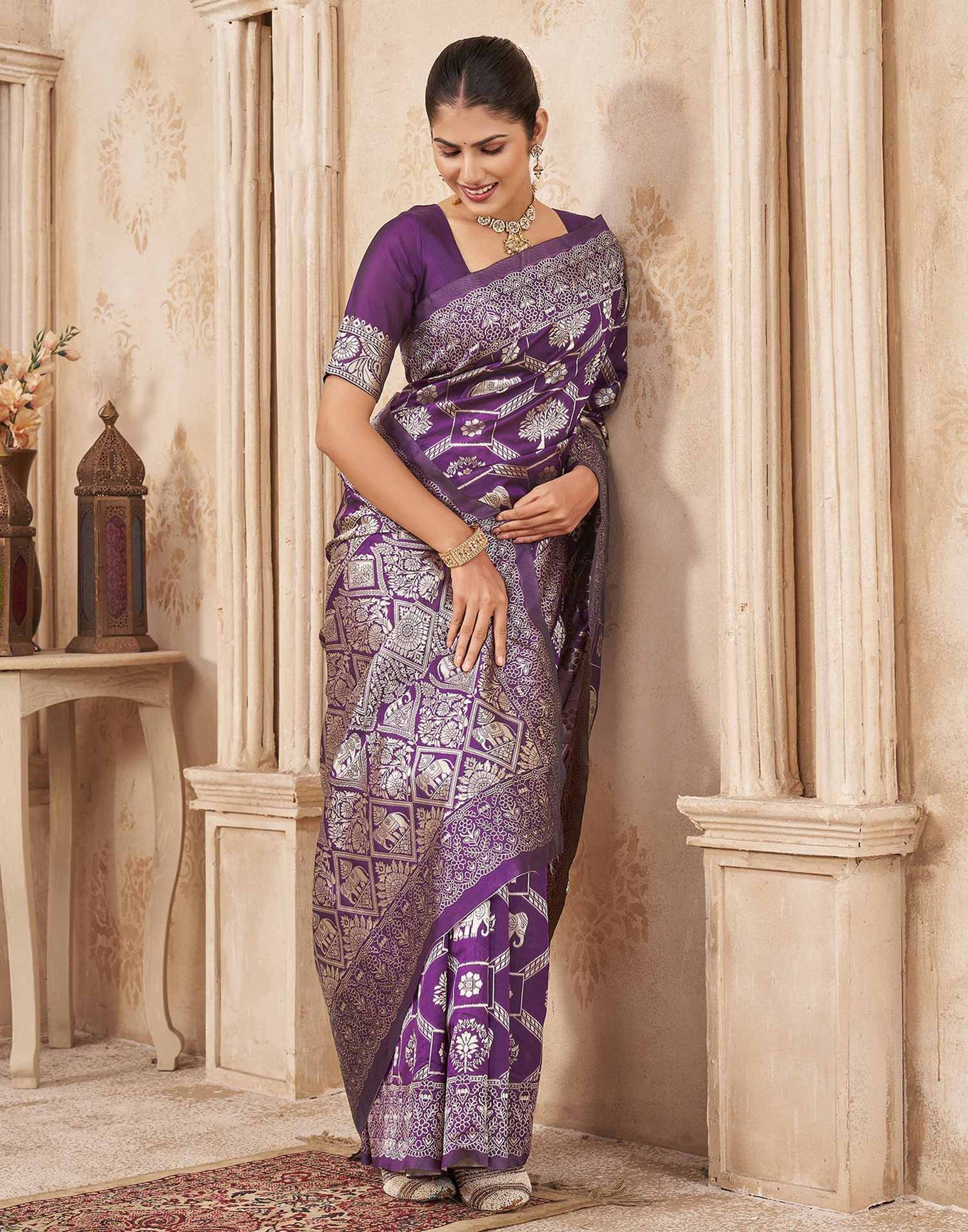 Purple Silk Woven Banarasi Saree