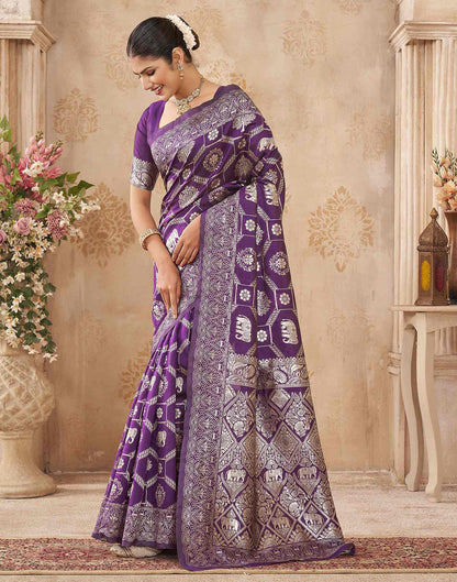 Purple Silk Woven Banarasi Saree