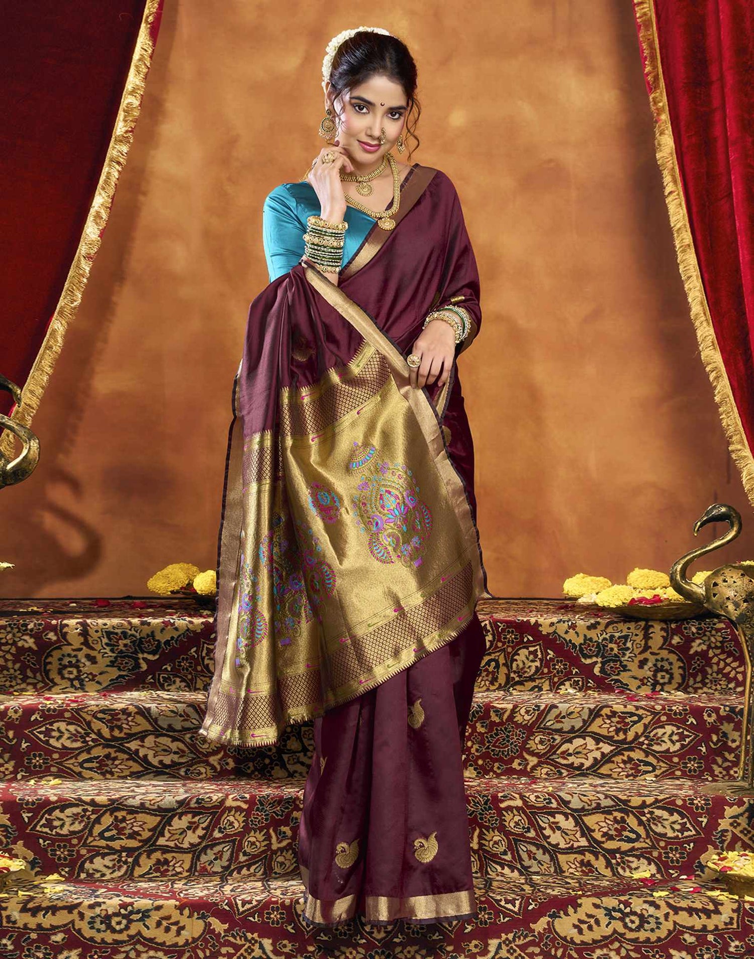 Maroon Silk Woven Paithani Saree